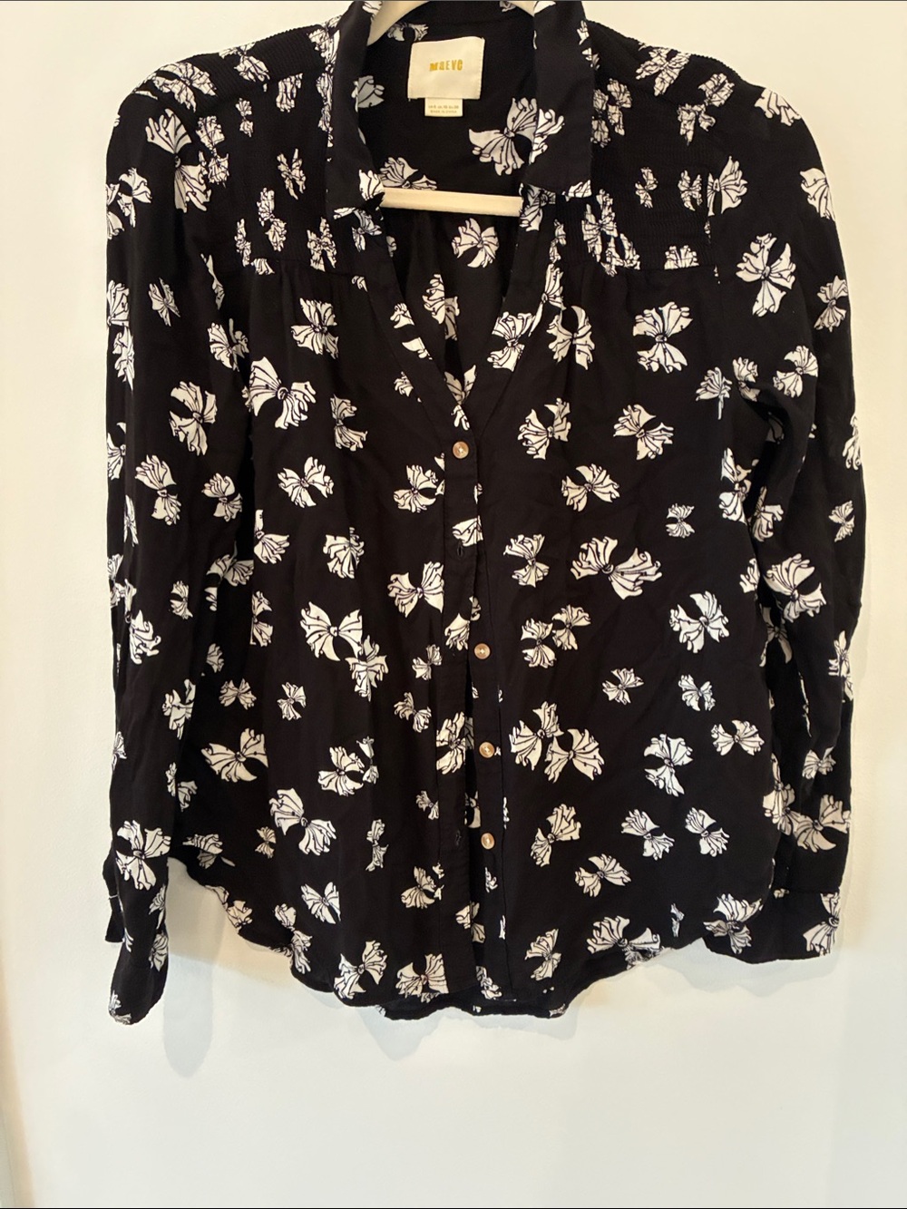 Maeve Black and White Floral Button-Down Shirt